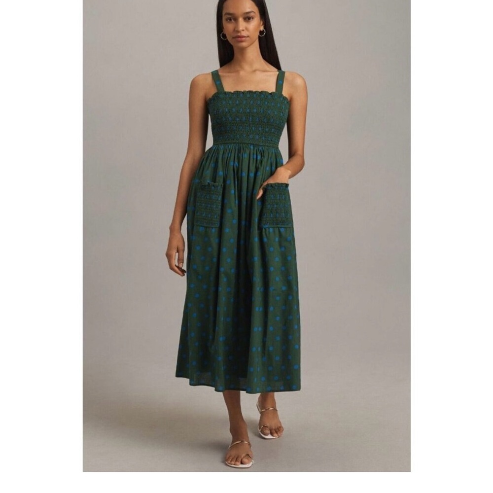 Anthropologie Green and Blue Sleeveless Sundress